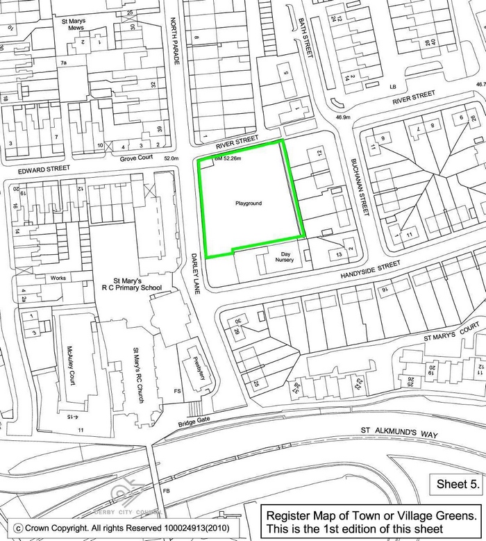 Official Town and Village Green Register Plan - St Alkmunds Green, Derby (Town Green Register number DER/VG/2)